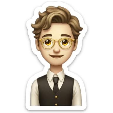 19 years old boy like a gentleman white skin tone. With golden optic glasses. Wearing old money style sticker