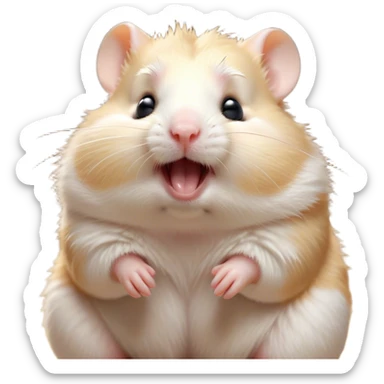 Cinematic Cute Yawning Cream Hamster Portrait Emoji, Head tilted slightly with a dramatic, wide-open yawn, showcasing a soft, pristine cream fur with tiny droopy ears, round dark eyes barely open in drowsy contentment, Simplified yet irresistibly adorable features, highly detailed, glowing with a soft, cozy glow, high shine, relaxed yet expressive, stylized with a touch of whimsy, bright and endearing, soft glowing outline, capturing the essence of a sleepy yet affectionate hamster, so drowsy it feels like it could stretch out of the screen and curl up for a nap! sticker