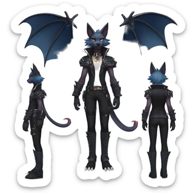 cool punk anime edgy distinguished elegant beautiful fantasy black ethereal nargacuga-bat-zorua-sphynx-Quiana-Fakemon collar harness with big fangs full body sticker