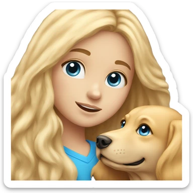 Girl with Blue eyes and Long blond hair cuddles with her golden Retriever sticker