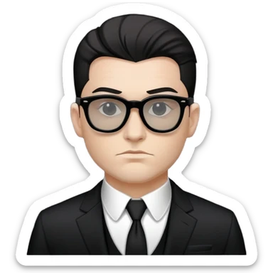 cool guy , white gangster with black suit and black glasses , pretty face , without any hat sticker