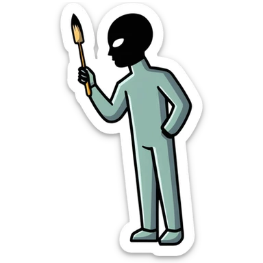 A paintbrush transforming into a metallic human silhouette, symbol of artistic identity sticker