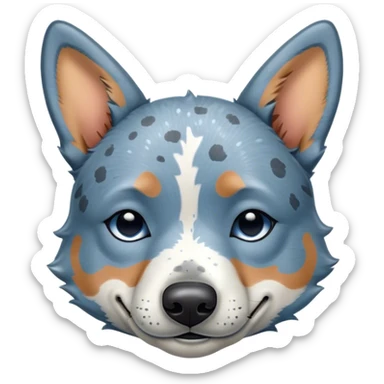 Meme-Worthy Cute Sleeping Blue Speckle Australian Cattle Dog Portrait Emoji, Head resting peacefully with a contented smile, showcasing a robust build and a luxuriously soft blue speckle Fur, eyes shut in a serene nap, Simplified yet hilariously adorable features, highly detailed, glowing with a soft, drowsy light, high shine, relaxed and utterly lovable, stylized with an air of playful laziness, bright and heartwarming, soft glowing outline, capturing the essence of a comically sleepy herder, so meme-worthy it feels like it could instantly become the next viral sensation of adorable slumber! sticker