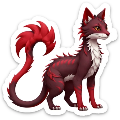 Kawaii dark-brown and crimson-red beautiful pretty elegant divine edgy fantasy feline-vernid-sergal-fursona animal creature with a tufted tail full body with intricate markings  sticker