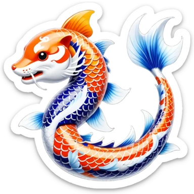 Exotic Tropical Floral Swirl-Patterned Tribal Pretty Asian ornate painted Japanese aesthetic beautiful shiny pretty glossy smooth elegant Koi-Fish-Kitsune-Yokai-animal-creature with tiger stripes on it sticker