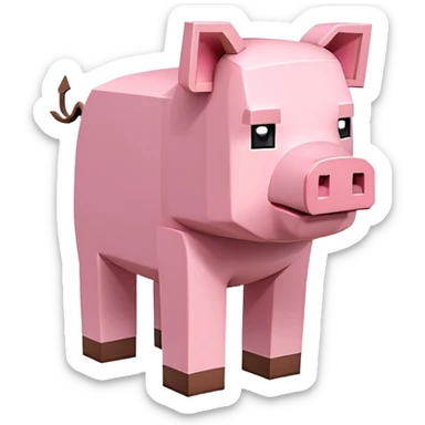 Minecraft pig, full body, pink blocky animal with square head and square body sticker