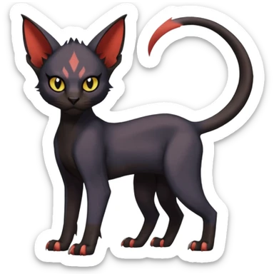 Black edgy Noivern-Litten-Sphynx-Lykoi-Caracal-cat-Fakemon full-body sticker