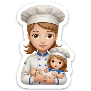 girl kid italian chef, uniform, holding babydoll sticker