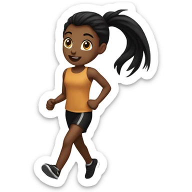brown skin black pony tail running sticker