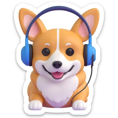 cool corgi with headphones sticker