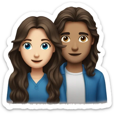 Long haired brunette with brown eyes and brunette boy with blue eyes sticker