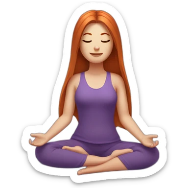 redhead white woman long medium straight hair, meditating on a violet blanket sticker