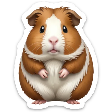 cinematic-[guinea pig]-realistic-full-body-standing-emoji,-tiny-paws-tucked-close,-head-tilted-dramatically,-fluffy-[brown and white]-fur,-simplified-yet-realistic-focused-features,-highly-detailed,-glowing-with-an-almost-sarcastic-glow sticker