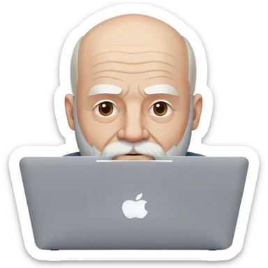 An old man that is starting to get bald but still has a front tuff on the forehead, beard and mustache that used to be black but is now becoming white, and a triangular shaped head. He's using a MacBook Pro. sticker
