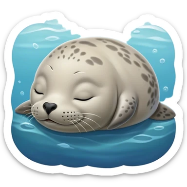 Meme-Worthy Cute Sleeping harbour seal Portrait Emoji, Head resting peacefully with a contented smile, showcasing a smooth, streamlined body and eyes gently closed in serene slumber, Simplified yet adorably endearing features, highly detailed, glowing with a soft, drowsy ocean light, high shine, relaxed and utterly lovable, stylized with an air of playful laziness, soft glowing outline, capturing the essence of a sleeping seal that feels destined to become the next viral icon of adorable rest! sticker