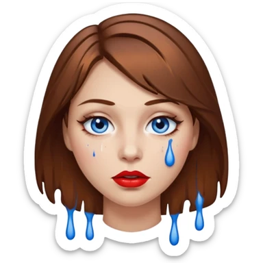 Brown Hair Woman , white paint , drip, face, hot  Sexy, lips sticker