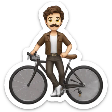 young Man with handlebar moustache on a bike,brown hair and brown moustache sticker