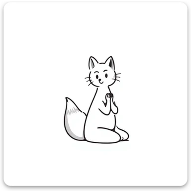 A naked anime fox girl with a fluffy fox tail and ears sits on her knees with an ahegao face. Her arms are folded in front of her chest, making her look like a cute fox sticker