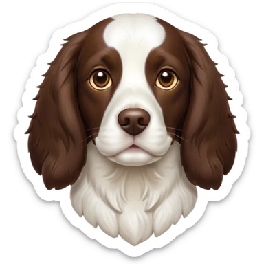 Cinematic Noble Springer Spaniel Portrait Emoji, Poised and regal, with a medium build and a glossy, well-groomed Fur of rich liver and white, deep-set soulful brown eyes, Simplified yet sharp and sophisticated features, highly detailed, glowing with a soft, dignified glow, high shine, intelligent and alert, stylized with an air of grace, focused and attentive, soft glowing outline, capturing the essence of a watchful and confident companion, so majestic it feels as though it could bound out of the screen with effortless authority! sticker