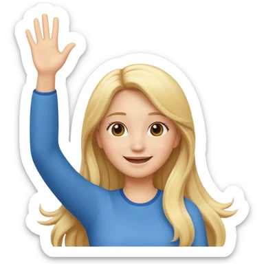 I want a white female animated gif emoji with long blonde hair putting hands up in the air sticker