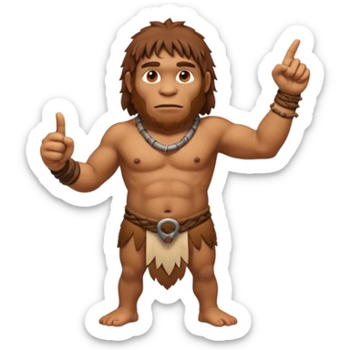 A full-bodied Neanderthal, dressed in a loincloth, points his thumb to the right
 sticker