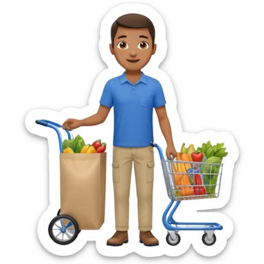 build me a personalized emoji whee it's a smart cart for grocery and a latino looking face that works as jack of all trades sticker