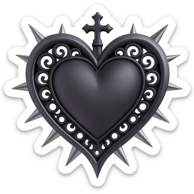 Add sharp metallic spikes to the black gothic heart in 3D emoji style, keeping the 3D emoji look with no background. sticker