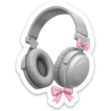 light grey full head headphones with light pink bows on the bit that goes on your ear sticker