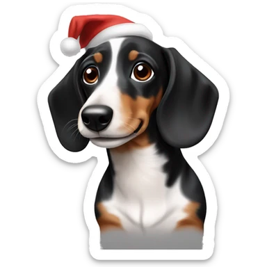 Black tan white piebald dachshund smiling Christmas  sticker