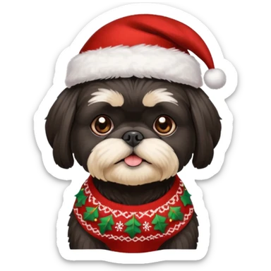 BLACK SHIH TZU WITH CHRISTMAS SWEATER AND HAT sticker