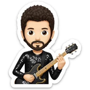 Brad Delson from Linkin Park with dark brown hair, light skin, black sequin outfit sticker