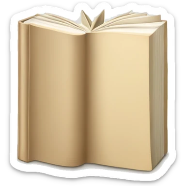 An open, hardcover book, depicted with a beige cover. Commonly used for various content concerning reading, writing, learning, and schooling. sticker
