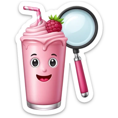 A raspberry milkshake holds a magnifier sticker