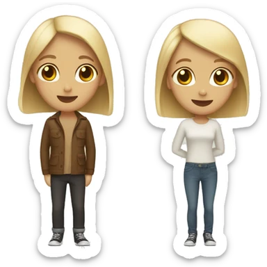Two friends, one tall with short blonde bob. The other short with long brown hair sticker