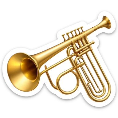 Cinematic Realistic Trombone, sleek brass slide extending dynamically, subtle scratches adding authenticity, warm golden reflections bouncing off the metal, glowing with a bold and resonant musical energy. sticker