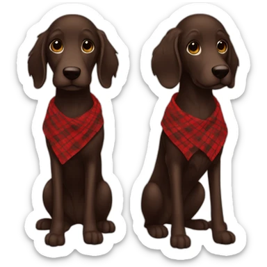 Dark chocolate colored doodle wearing a red and black flannel handkerchief sticker