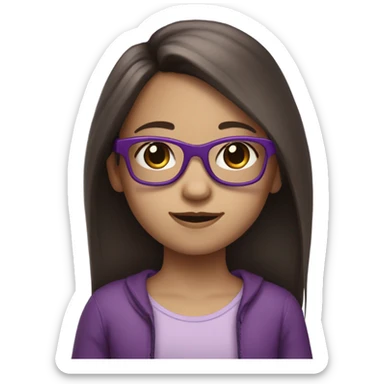 extra pale little girl in purple glasses and dark brown long hair sticker