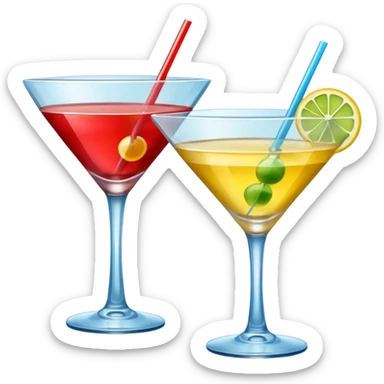 Create an two emoji of red and yellow cocktail, cheers with blue and green cocktail, no tube just cocktail in glass sticker