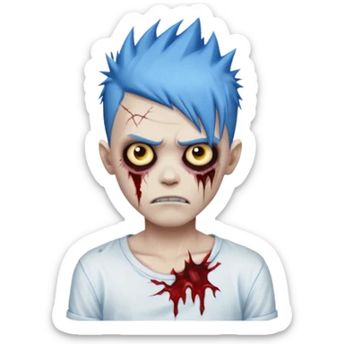zombie boy with blue spiky emo hair, white shirt sticker
