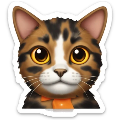 Tortoiseshell cat with an orange nose and an orange spot on top of its head between its ears sticker