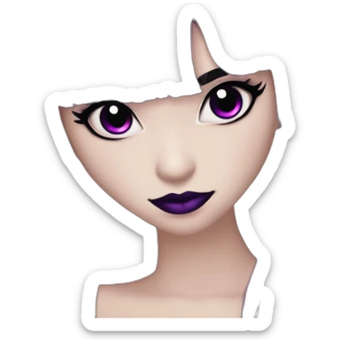 Elissabat-with-bangs-long-hair-dark-purple-and-black-vampire-goth-makeup-pinkeyes-gothcloses sticker