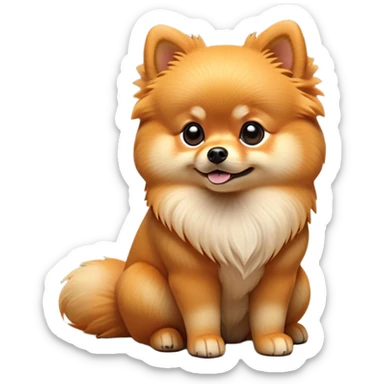 cinematic-[pomeranian]-realistic-full-body-sitting-emoji,-tail-resting-loosely-beside-its-paws,-head-tilted-dramatically, -fluffy-[orange]-fur,-simplified-yet-realistic-focused-features,-highly-detailed,-glowing-with-an-almost-sarcastic-glow sticker