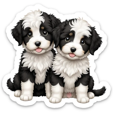 Two black and white aussiedoodle puppy sticker