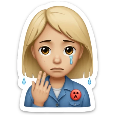 Face with tears holding a button saying its time for the world to end sticker