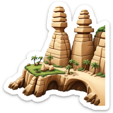 Cinematic Realistic Raouche Rocks Landmark Emoji, depicted with dramatic natural rock formations along the Beirut coastline rendered with intricate detail and dynamic natural lighting. sticker