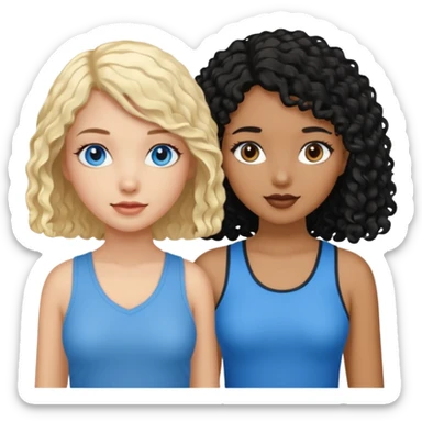 Girl best friends, one white with blond bob and blue eyes, one black with long black curly hair sticker