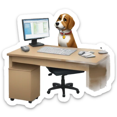 perro en una oficina de trabajo sticker