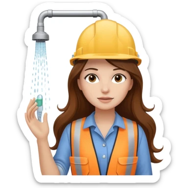 beautiful girl with long brown hair constructing new shower sticker