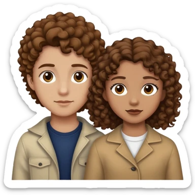 Una chica con el pelo marrón claro y ojos negros al lado un chico morenito claro y ojos marrones y pelo rizo negro sticker