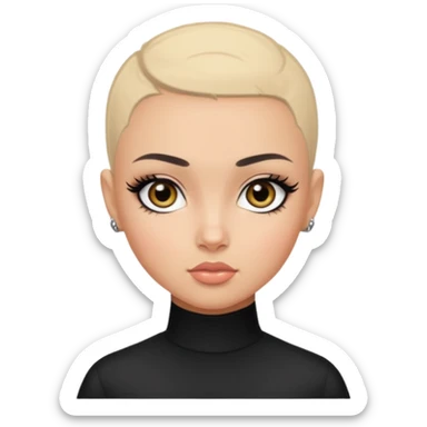russian features, BLACKF buzz cut, beauty,  hair, light skin,  hazel eyes, pretty eyes, black eyeliner, pretty bratz baddie  sticker